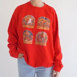 Vintage Gildan Red Teddy Bear Christmas Snowglobe Graphic Cotton Sweatshirt L
